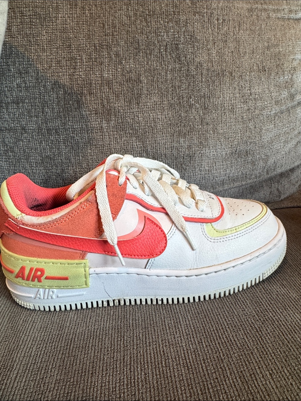 Nike Air Force 1 Shadow "White Magic Ember" sneakers featuring a layered white,